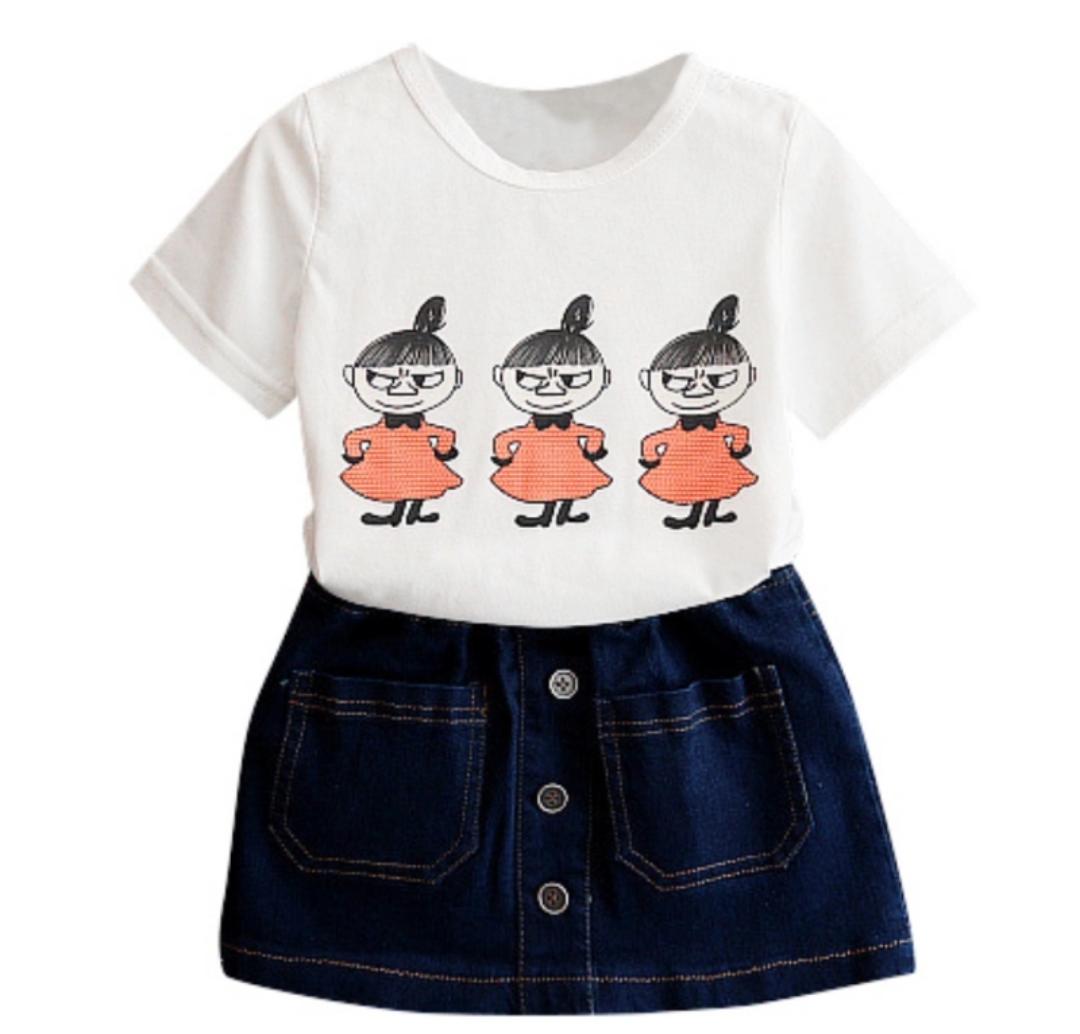 Mini Denim Skirt with Printed Top