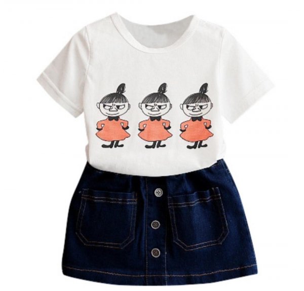 Image of Mini Denim Skirt with Printed Top