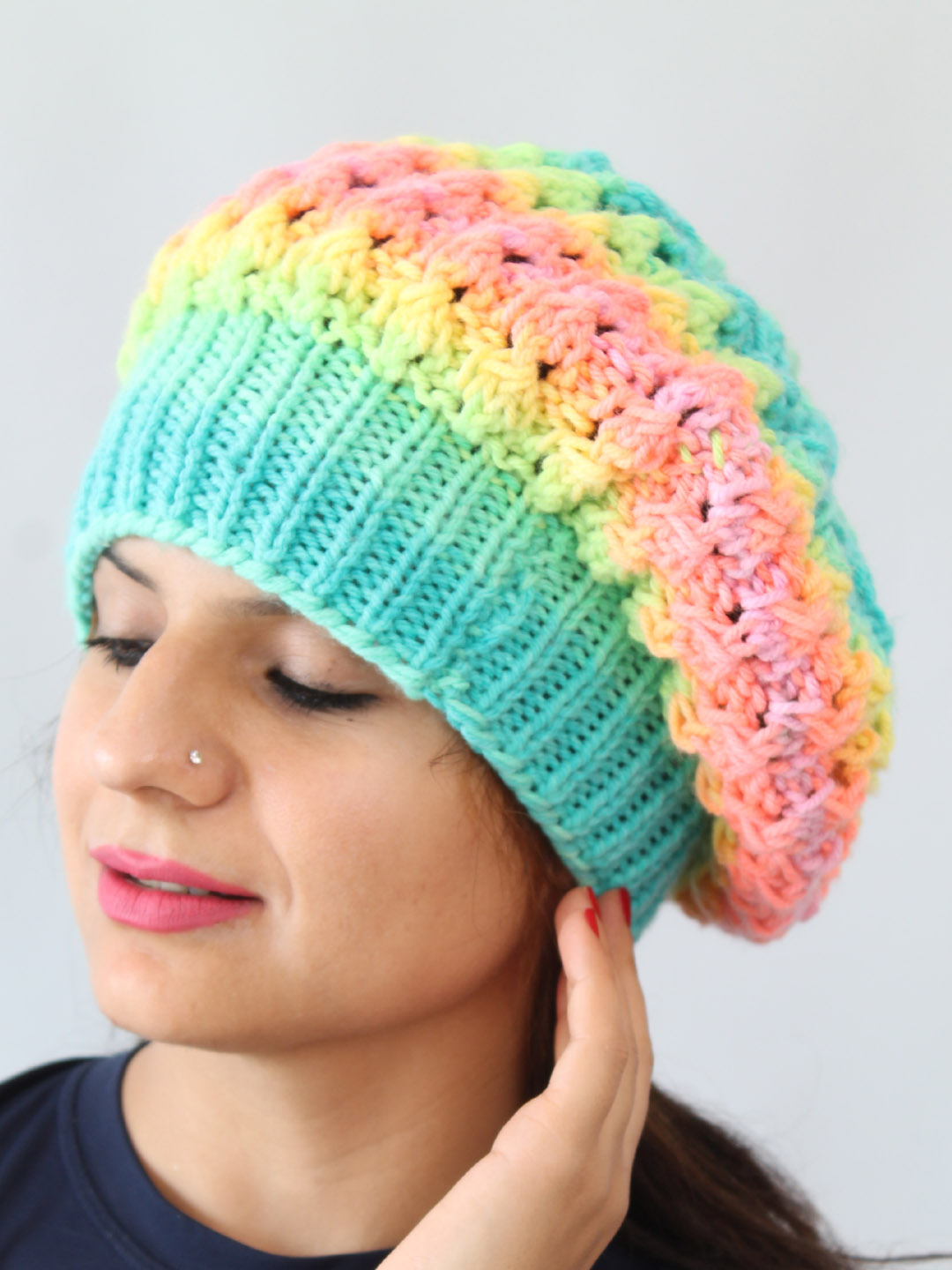 Slouchy Winter Hat for Women - Multicolored