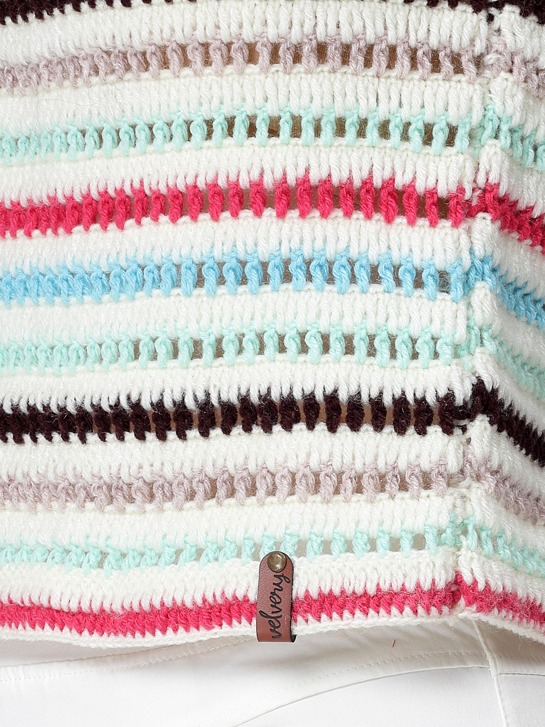 Womens Crochet Striped Designer Sweater - Multi