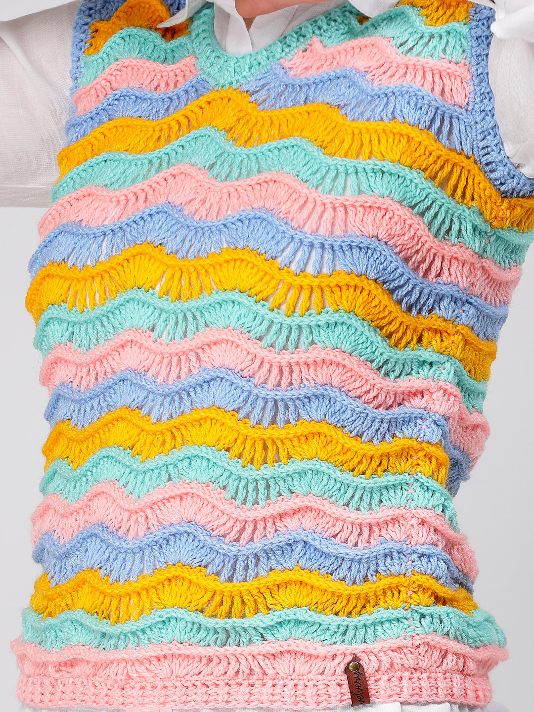 Handwoven Ripple Crochet Stitch Pullover for Women - Multi