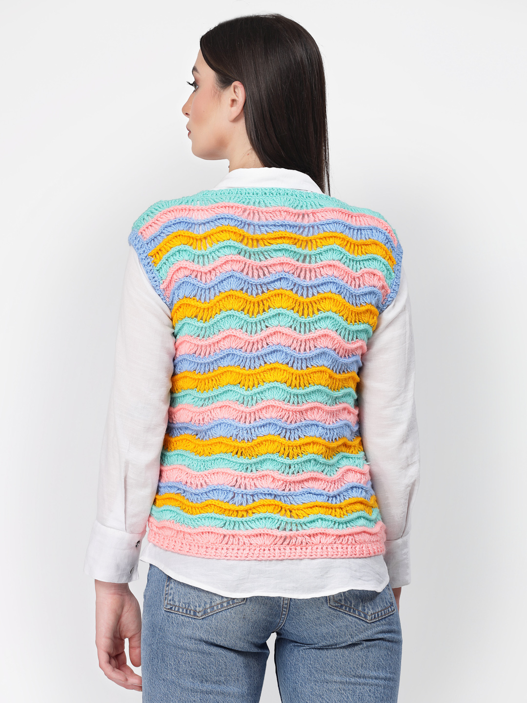 Handwoven Ripple Crochet Stitch Pullover for Women - Multi