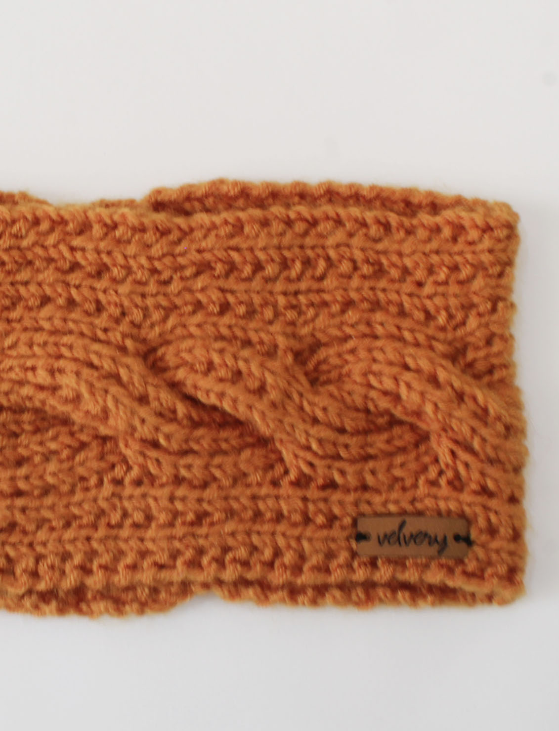 Velvery Handmade Womens Cable Design Headband-Brown