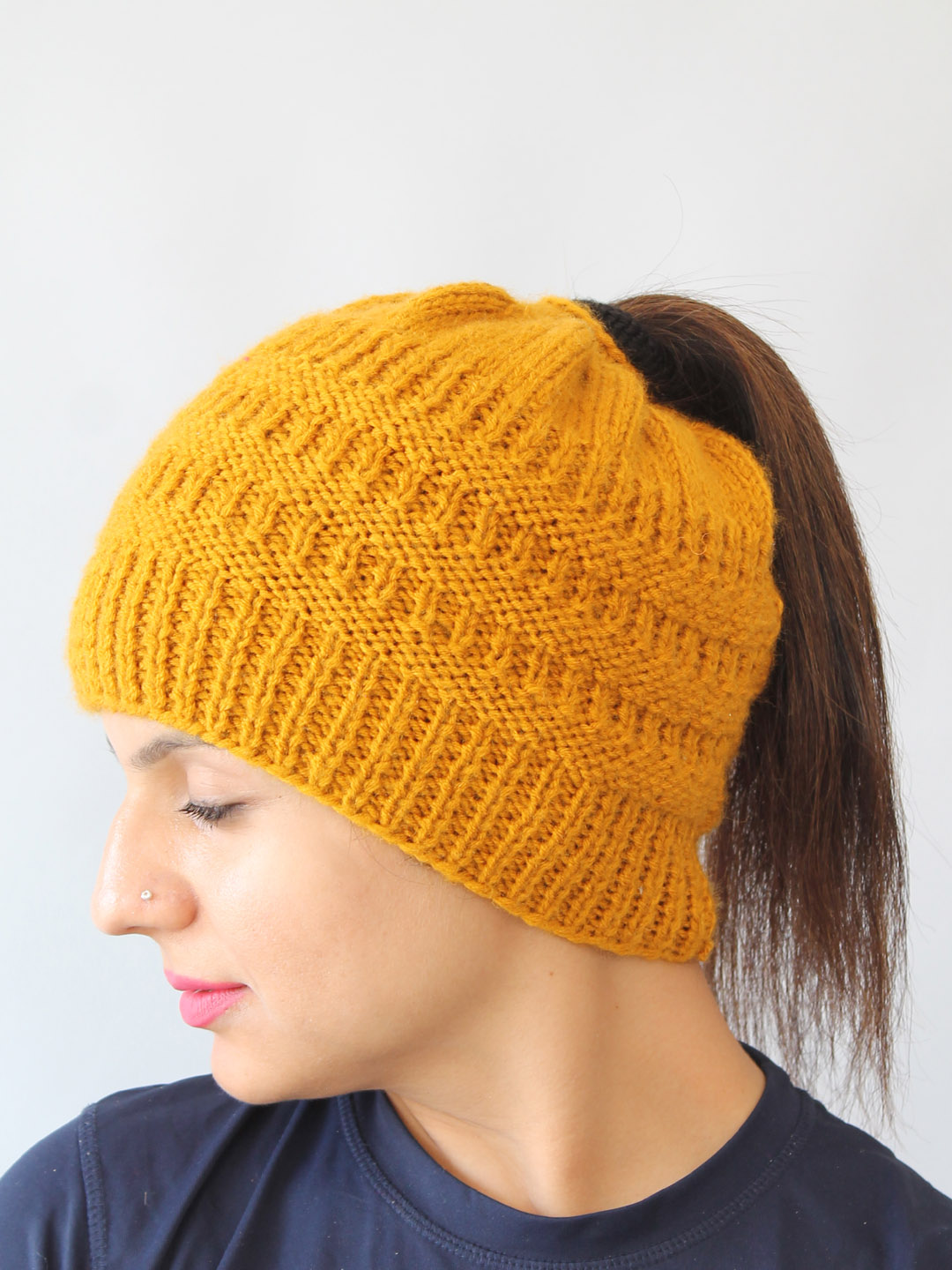 Messy Bun Hat for Women - Mustard