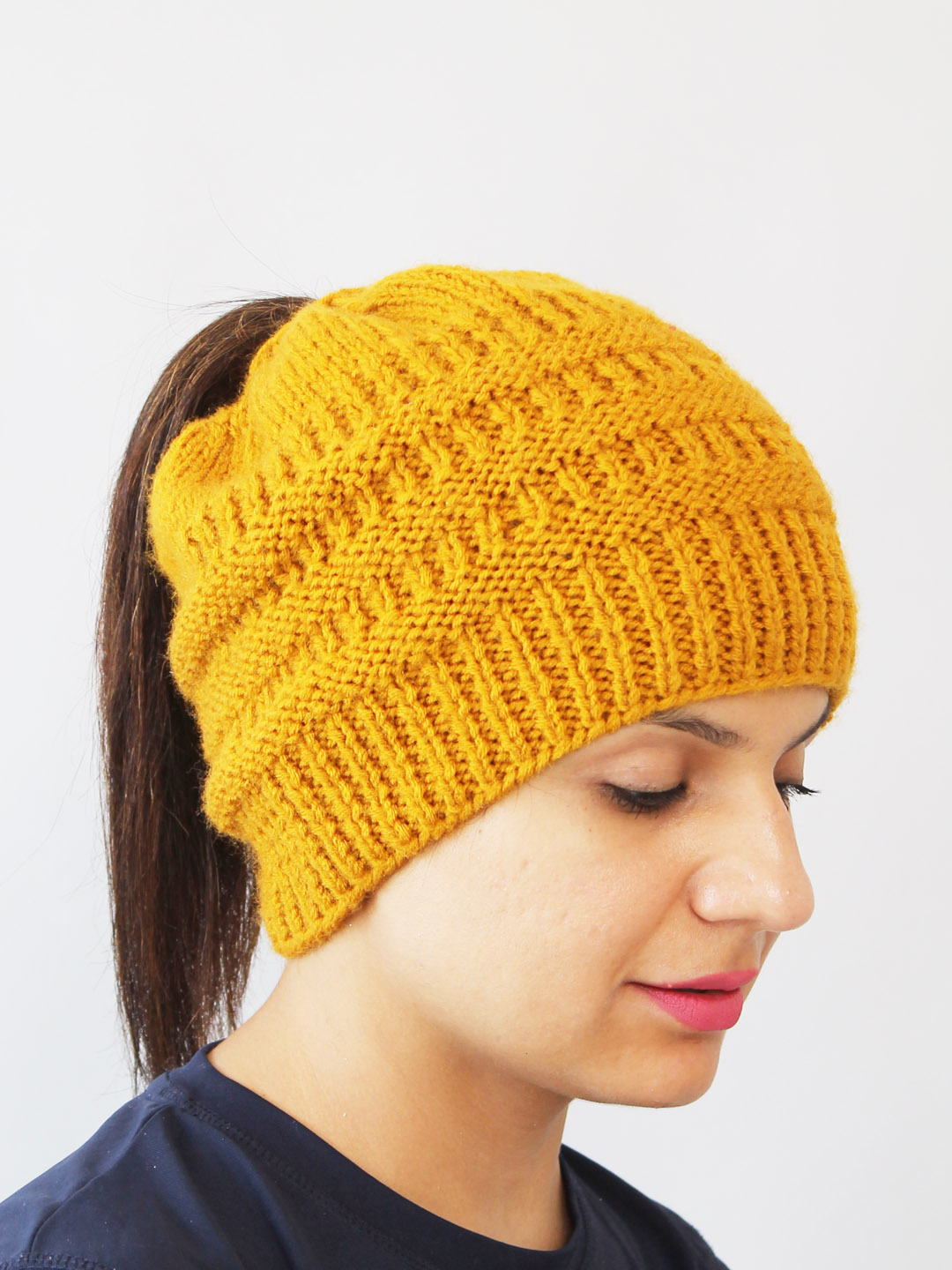 Messy Bun Hat for Women - Mustard