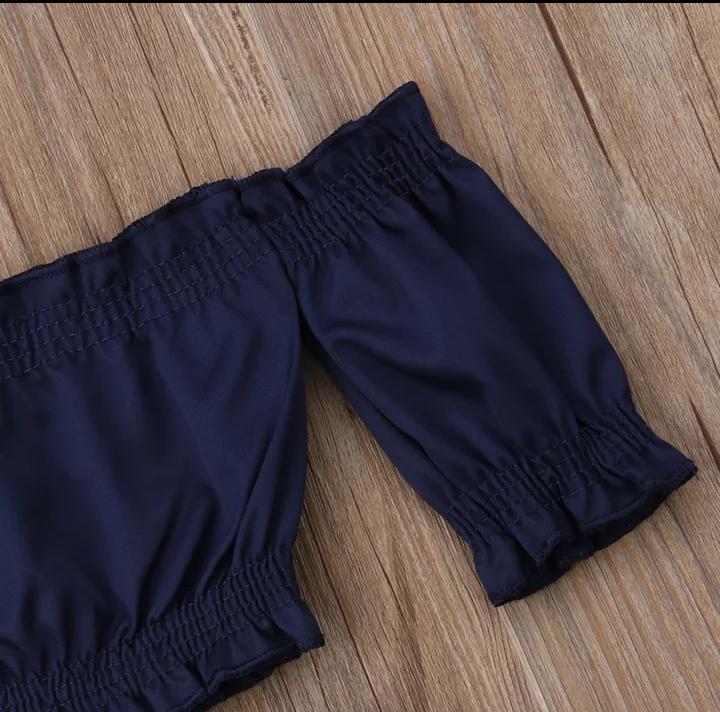 Navy Crop Top With Floral Bottom