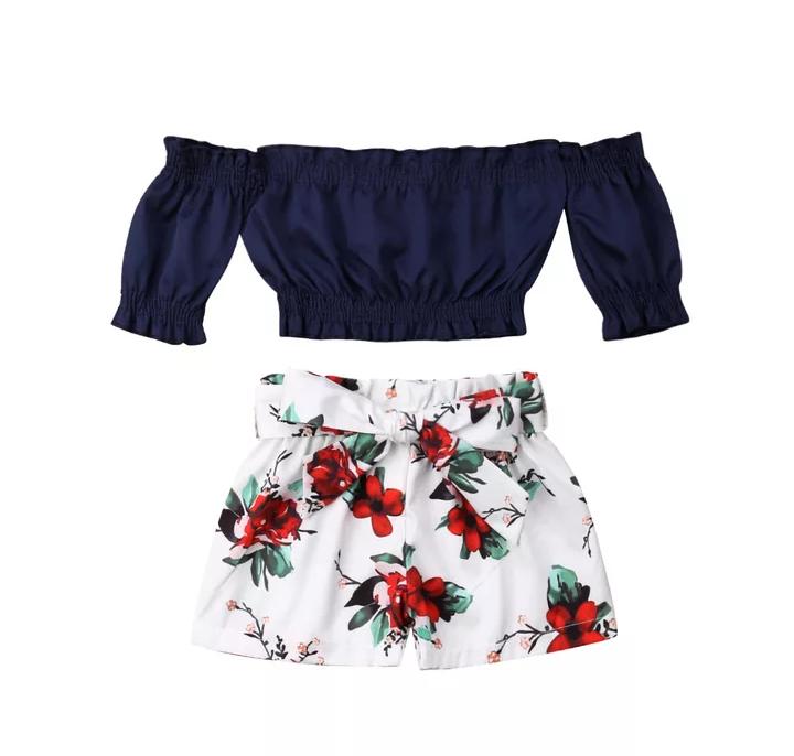 Navy Crop Top With Floral Bottom