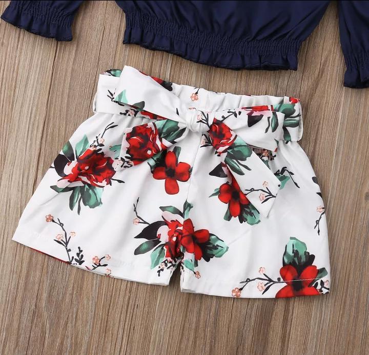 Navy Crop Top With Floral Bottom