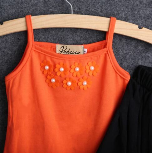 Orange and Black Long Skirt Set