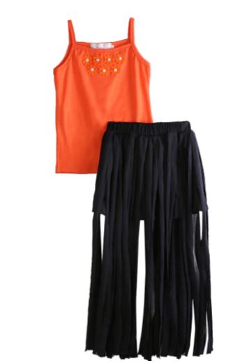 Orange and Black Long Skirt Set