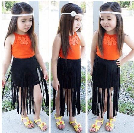 Orange and Black Long Skirt Set