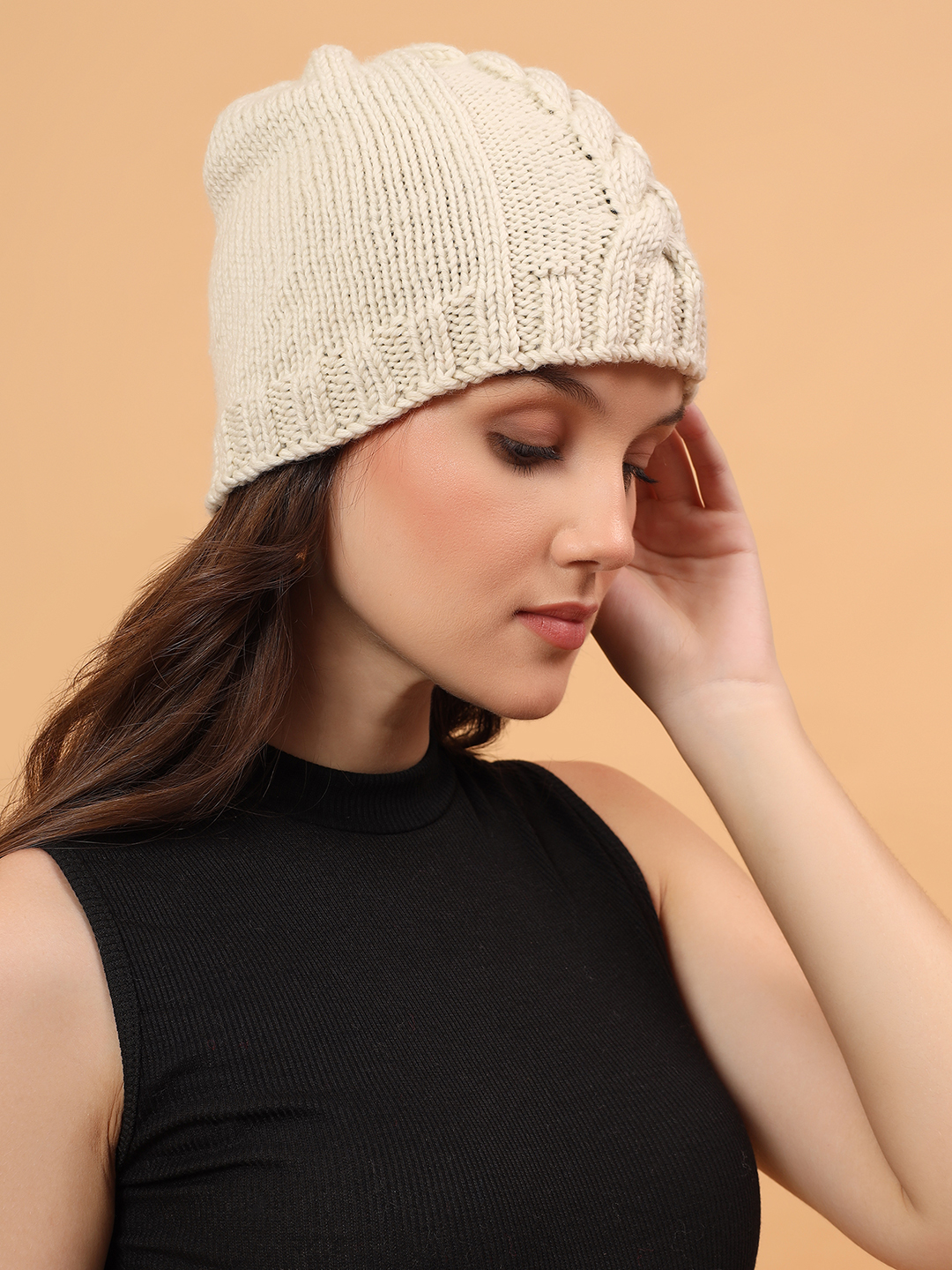 Velvery Merino Sustainable Cable Knit Cap - Cream