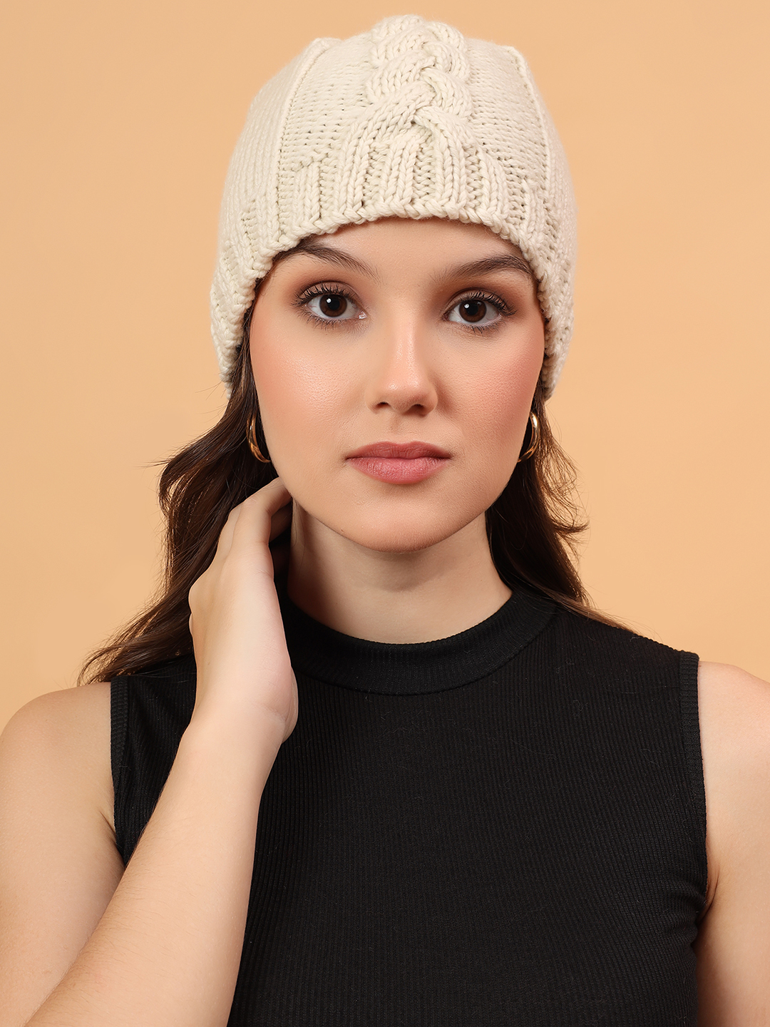 Velvery Merino Sustainable Cable Knit Cap - Cream