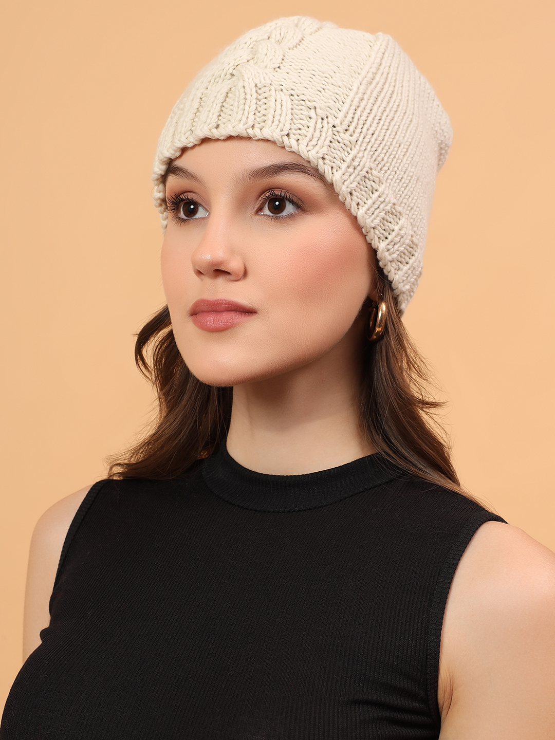 Velvery Merino Sustainable Cable Knit Cap - Cream