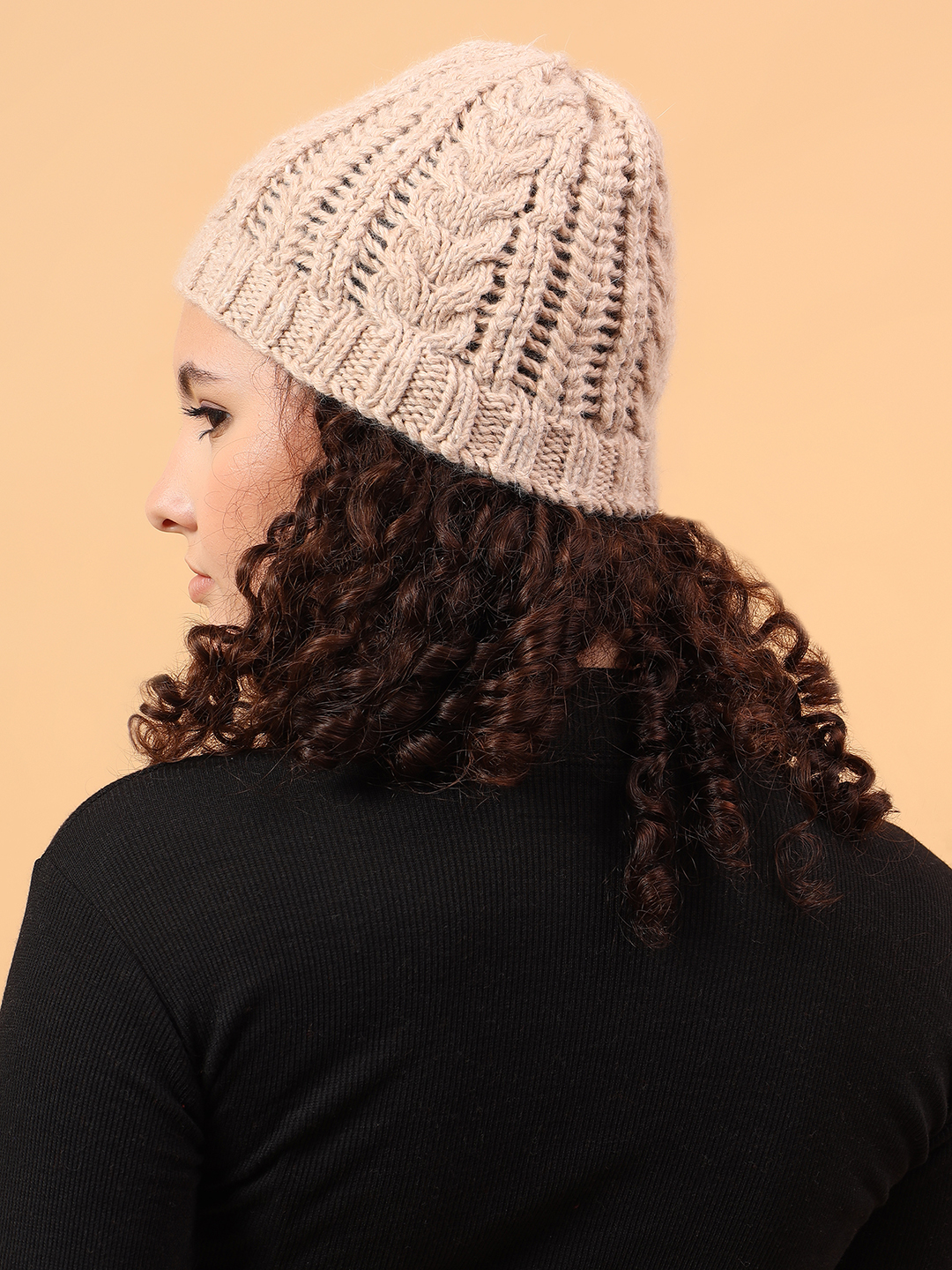 Velvery Merino Sustainable Cable Knit Cap - Beige