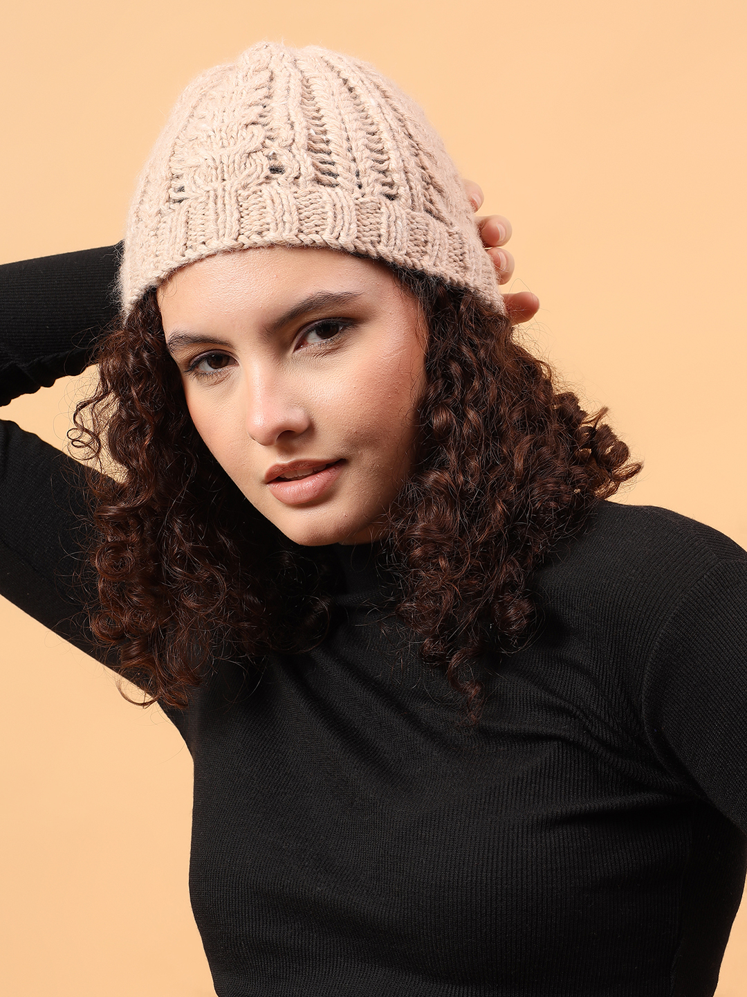 Velvery Merino Sustainable Cable Knit Cap - Beige