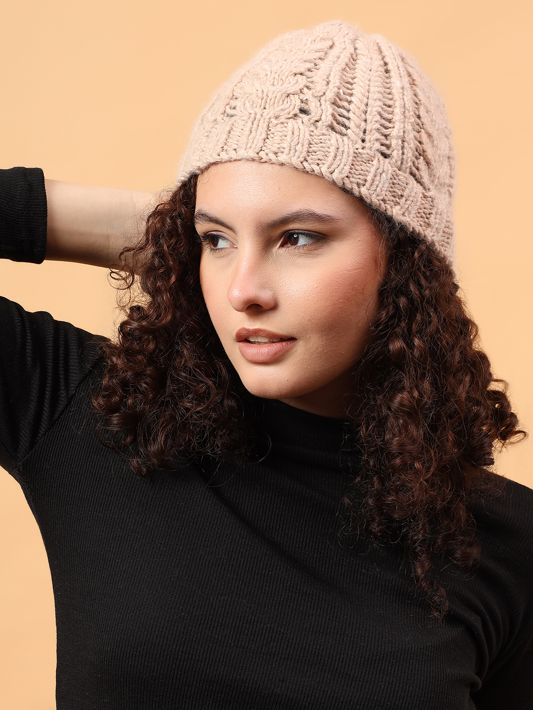 Velvery Merino Sustainable Cable Knit Cap - Beige