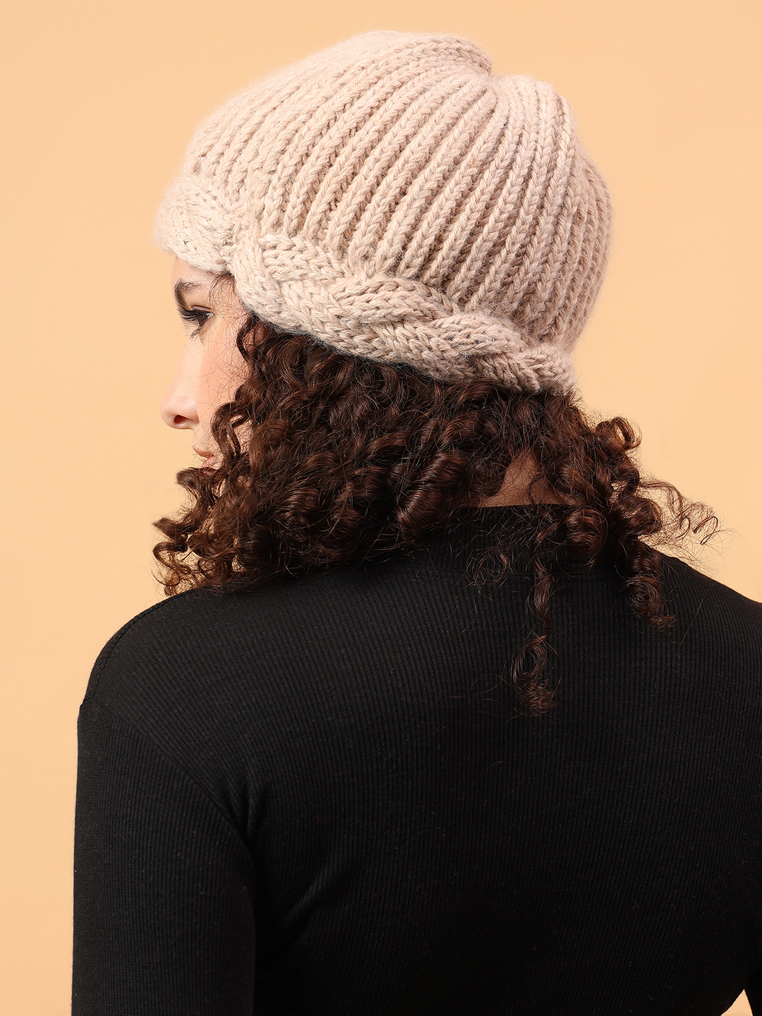 Velvery Merino Wool Sustainable Twisted Cable Knit Cap - Beige
