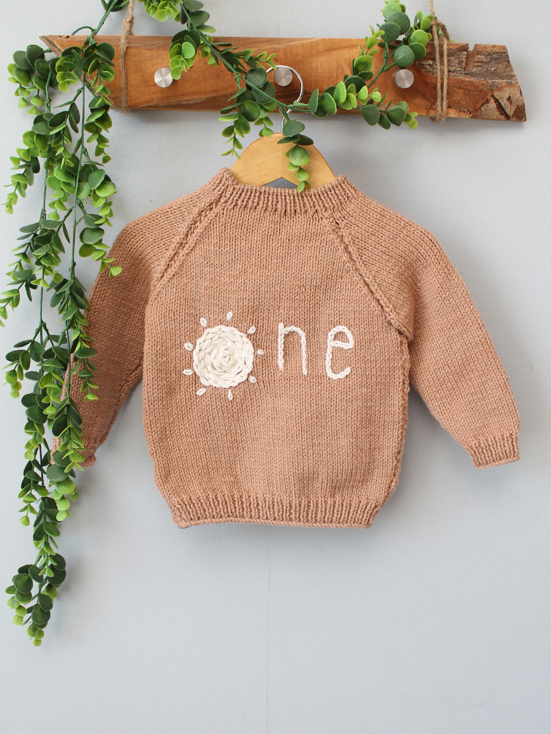 Woonie Handknitted Embroidered Merino Pullover  - Beige