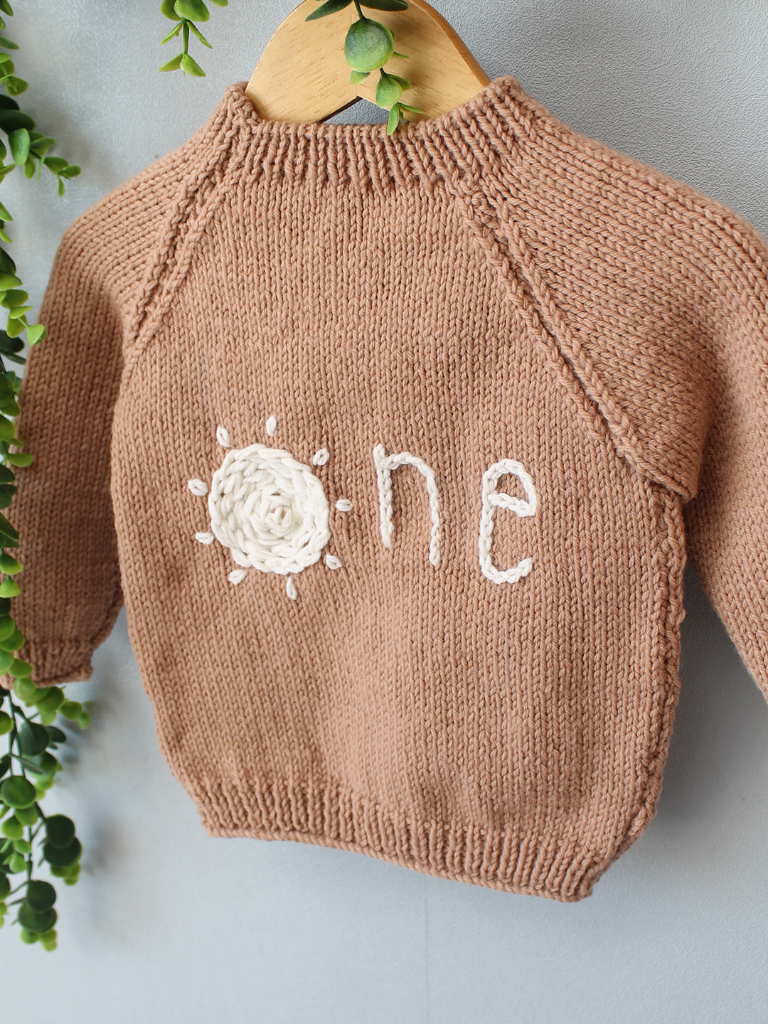 Woonie Handknitted Embroidered Merino Pullover  - Beige