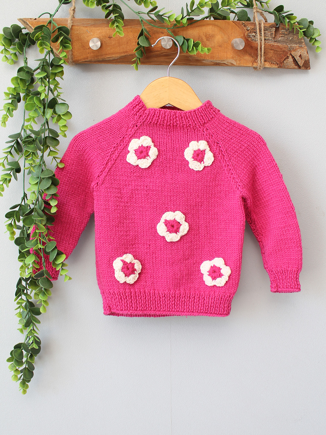 Woonie Handknitted Daisy Merino Pullover - Pink