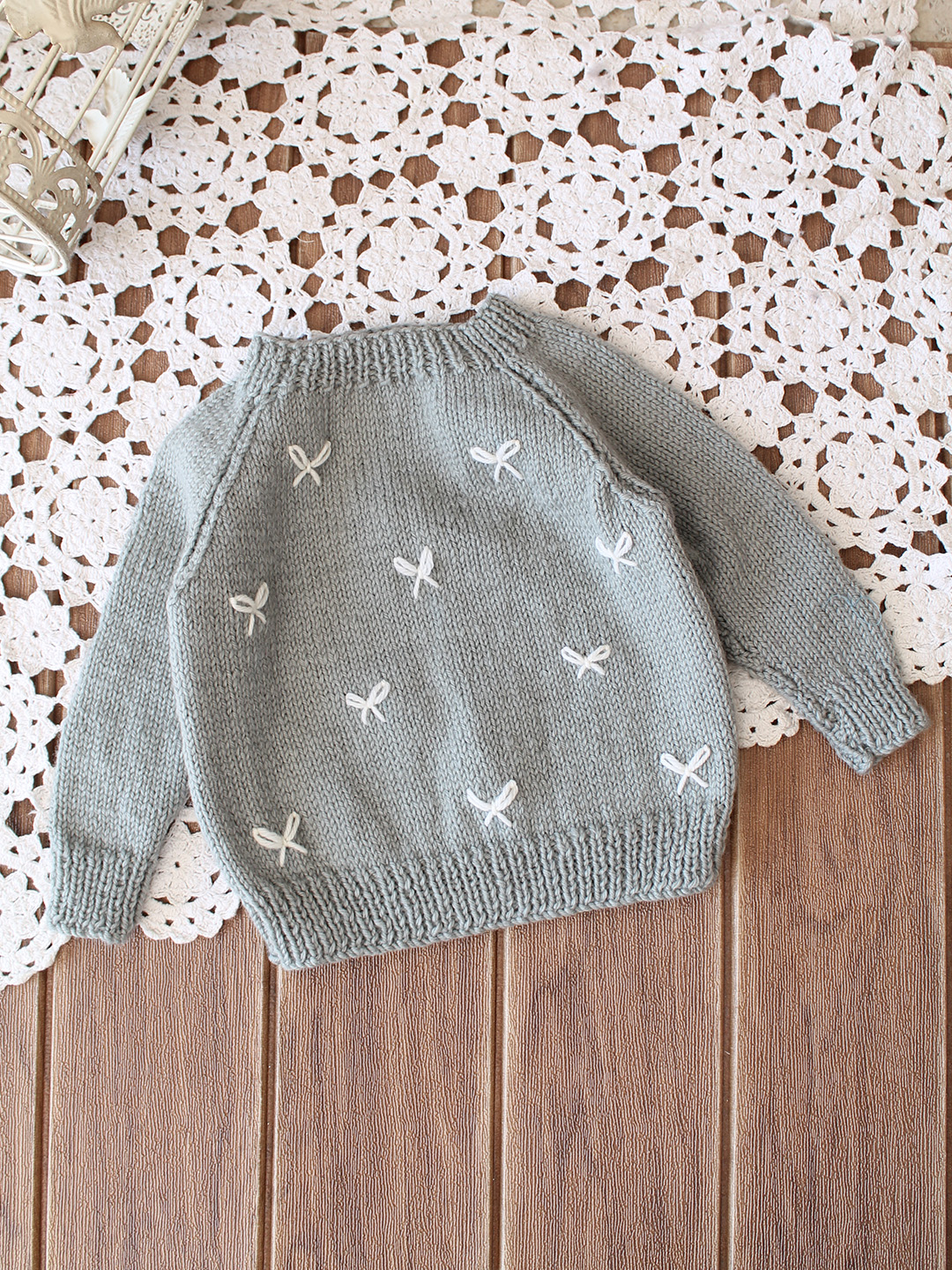 Woonie Handknitted Bow Merino Pullover - Grey