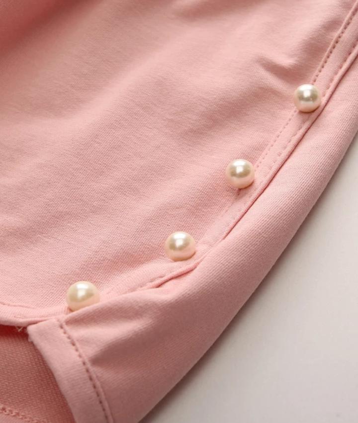 Pearl Embellished Beige Shorts With Cream Top