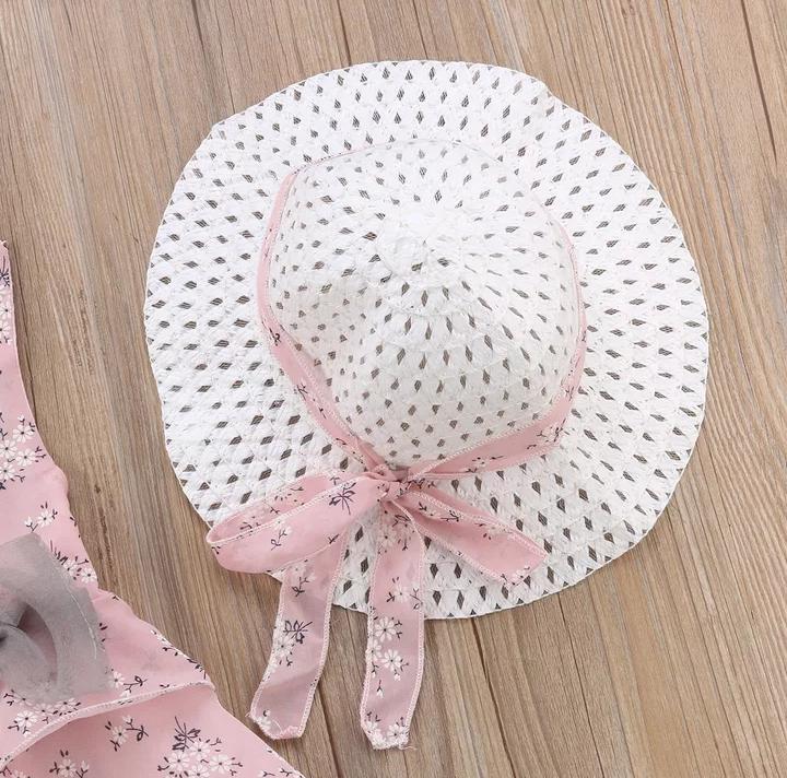 Pearl Georgette Top With Bottom & Hat ( Pink )