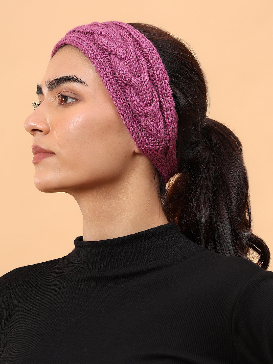 Velvery Merino Sustainable Cable Knit Headband - Purple