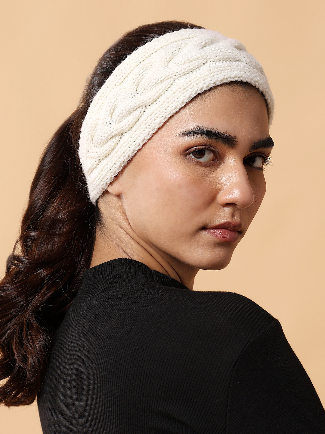 Velvery Merino Sustainable Cable Knit Headband - Cream