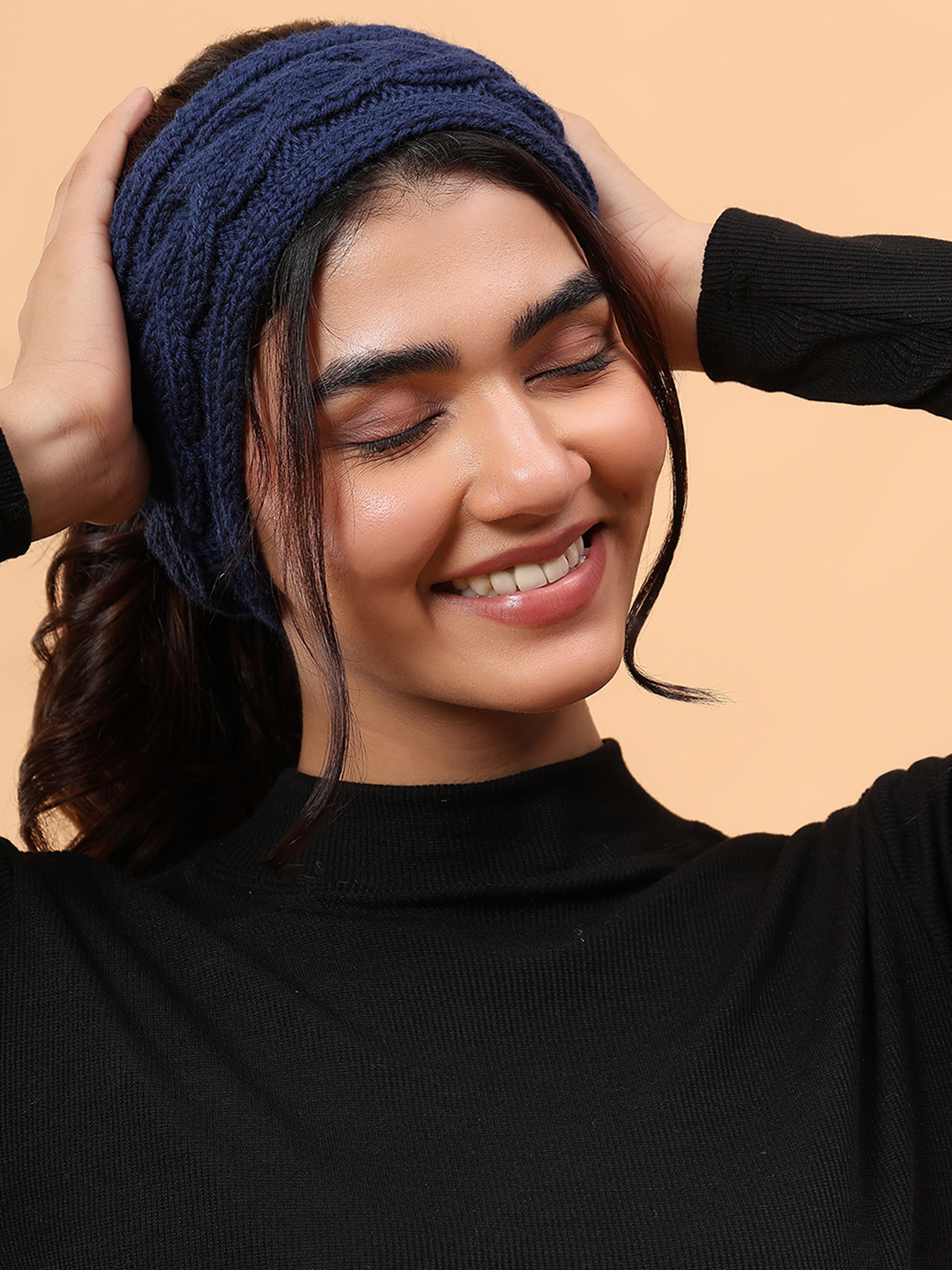 Velvery Merino Sustainable Cable Knit Headband - Navy