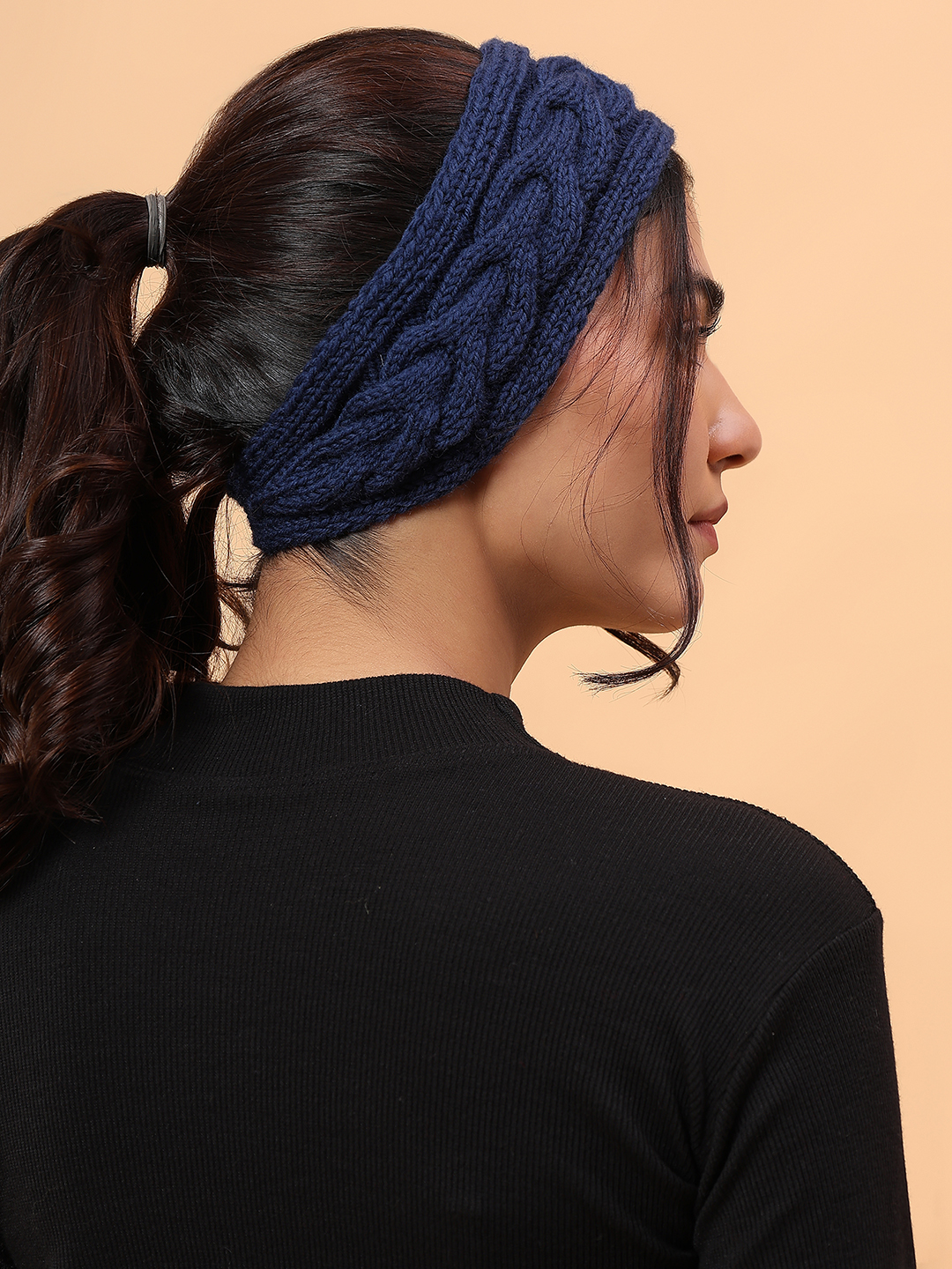 Velvery Merino Sustainable Cable Knit Headband - Navy