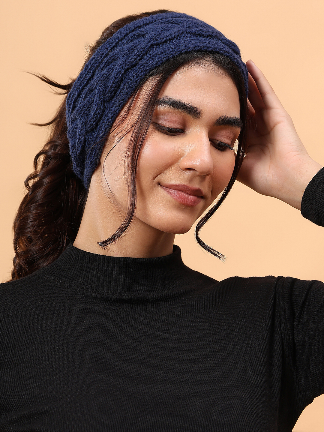 Velvery Merino Sustainable Cable Knit Headband - Navy
