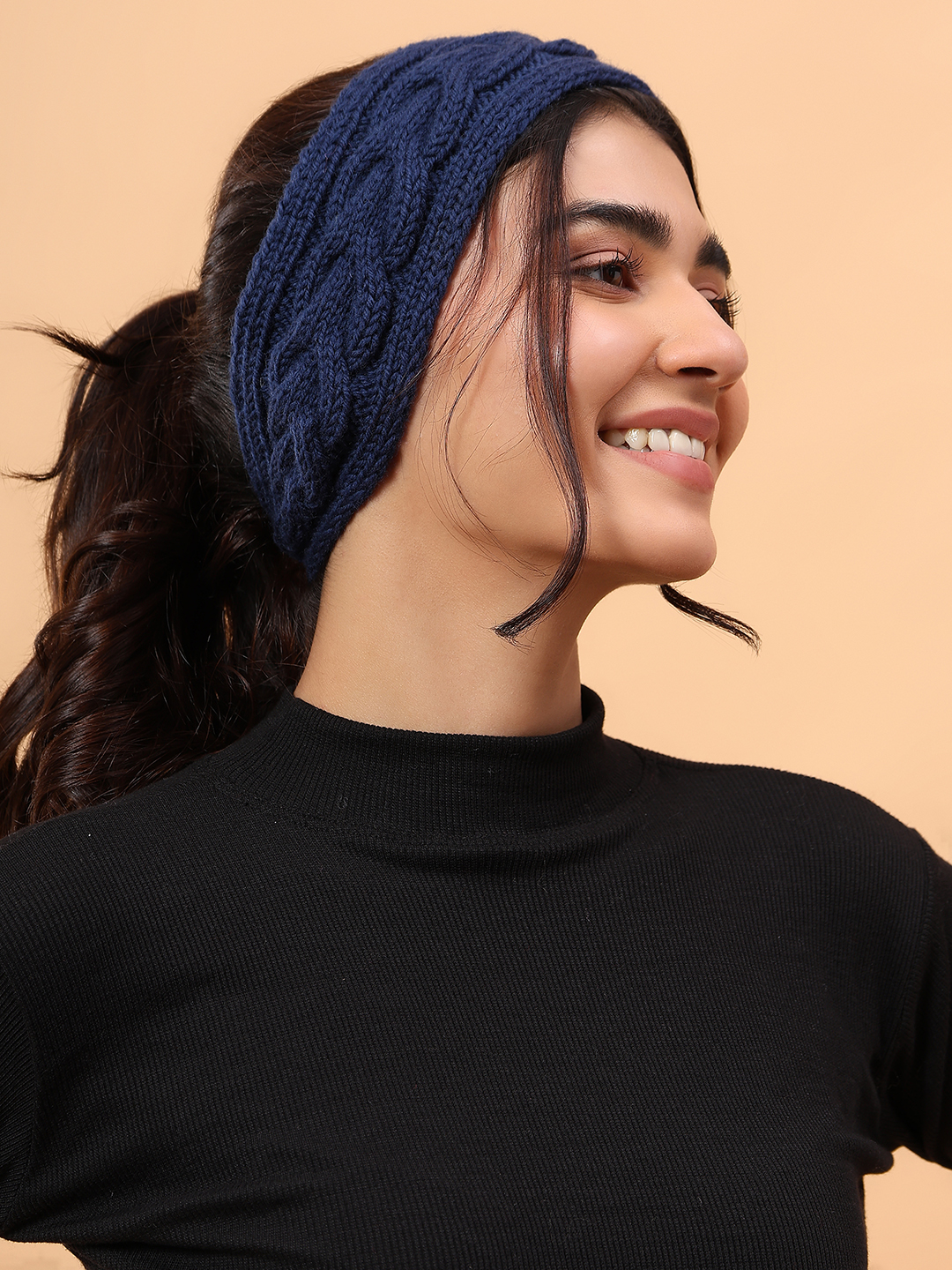 Velvery Merino Sustainable Cable Knit Headband - Navy