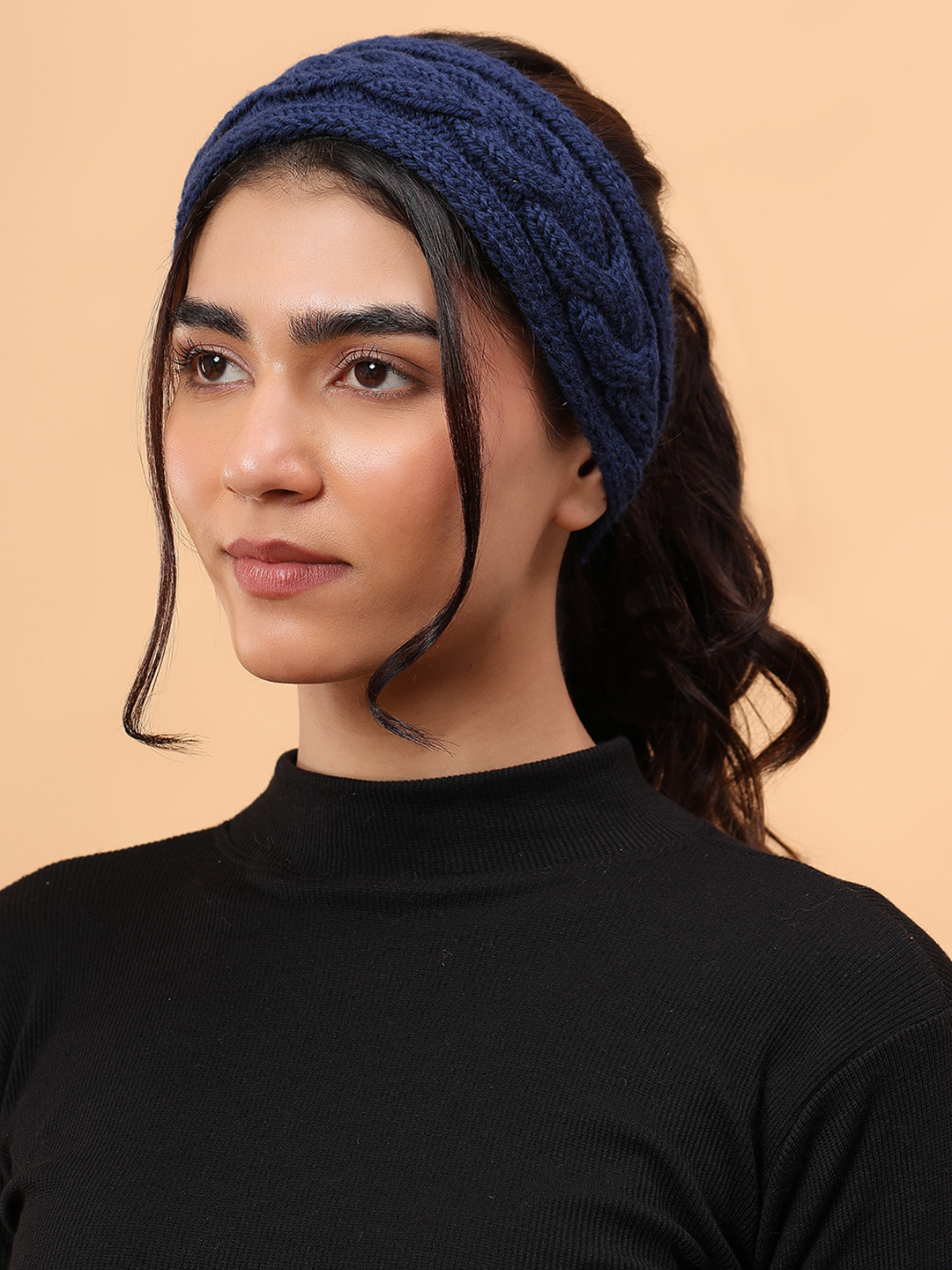 Velvery Merino Sustainable Cable Knit Headband - Navy