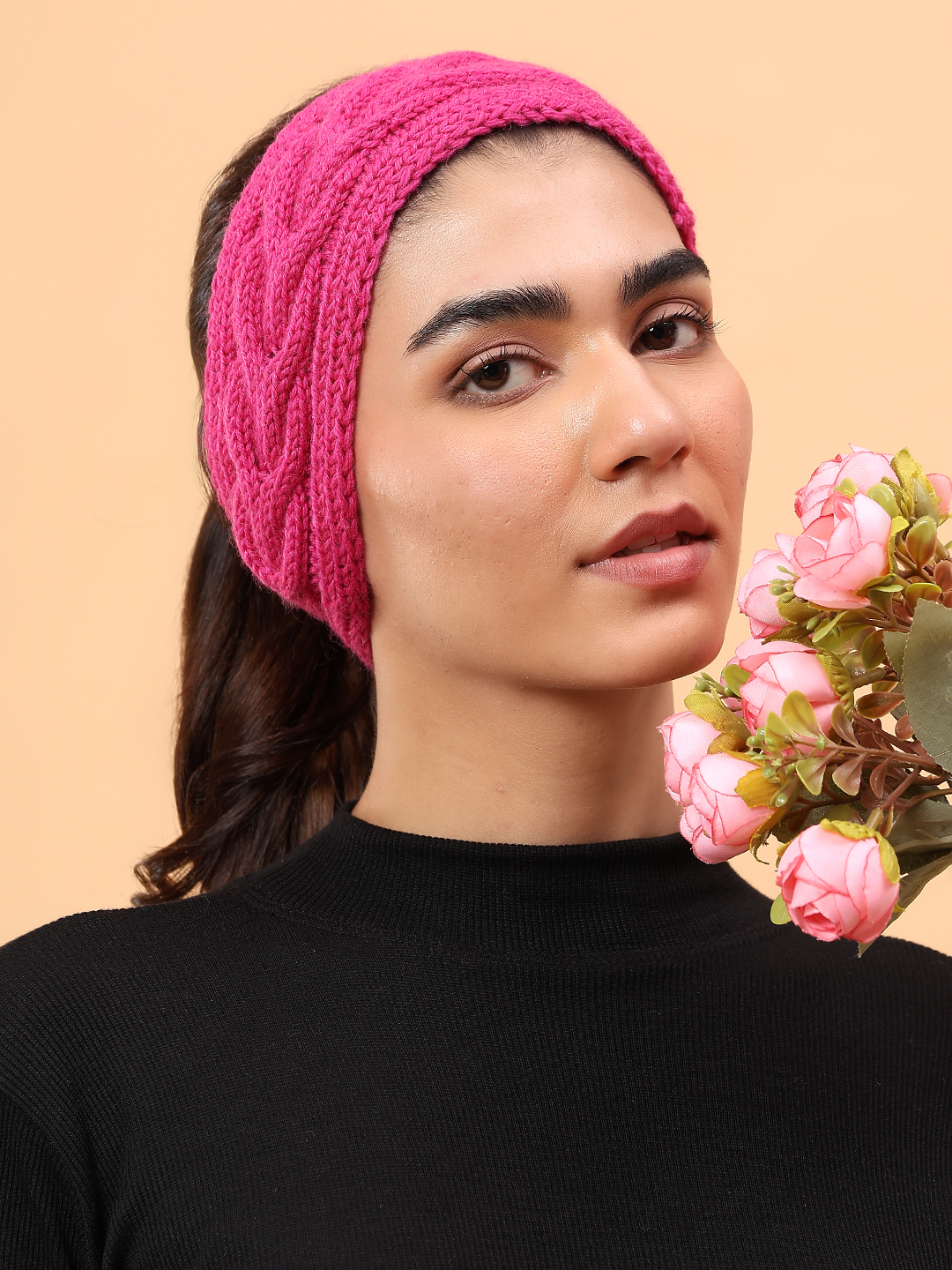 Velvery Merino Sustainable Cable Knit Headband - Magenta
