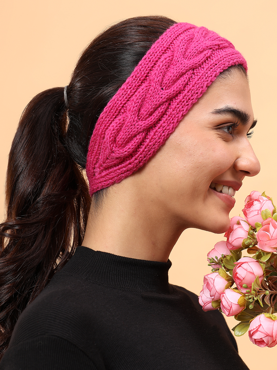 Velvery Merino Sustainable Cable Knit Headband - Magenta