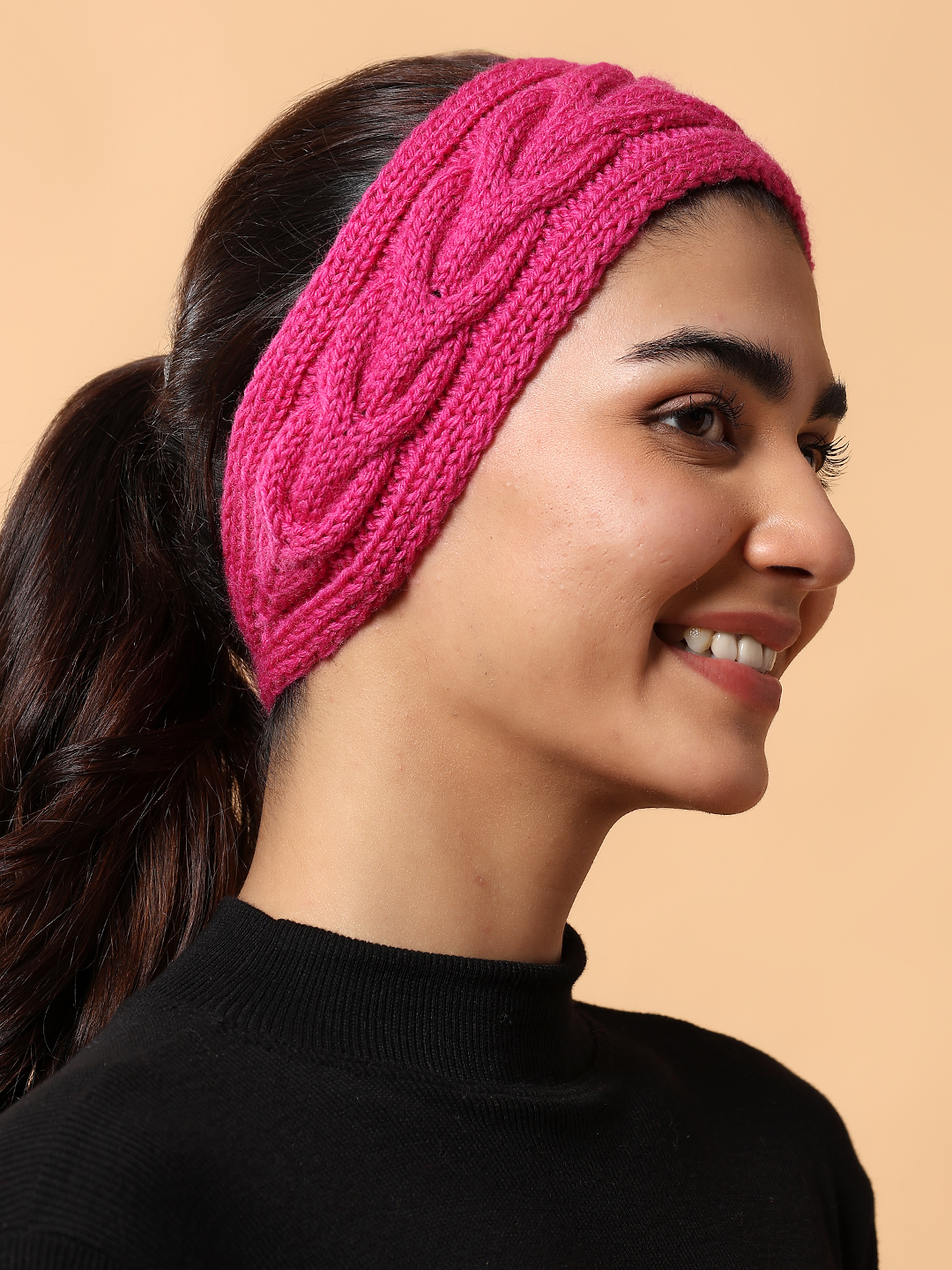 Velvery Merino Sustainable Cable Knit Headband - Magenta
