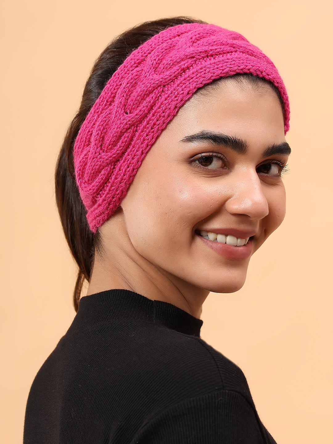Velvery Merino Sustainable Cable Knit Headband - Magenta