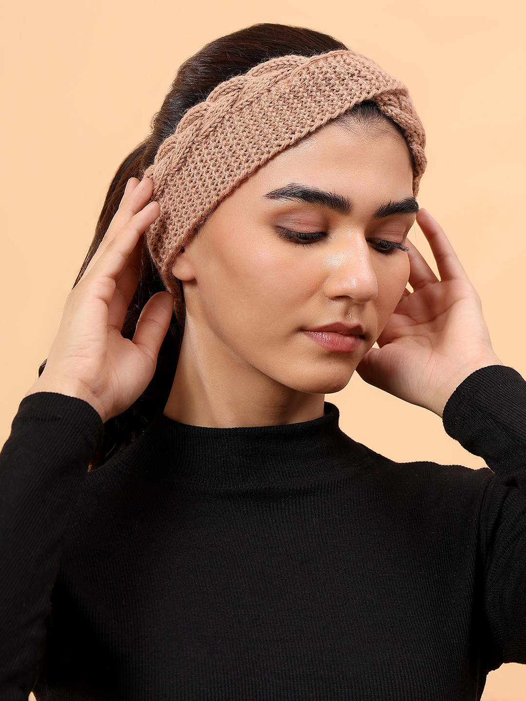Winter Pure Wool Merino Cable Knit Headband - Beige