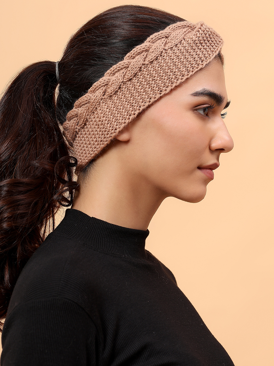 Winter Pure Wool Merino Cable Knit Headband - Beige