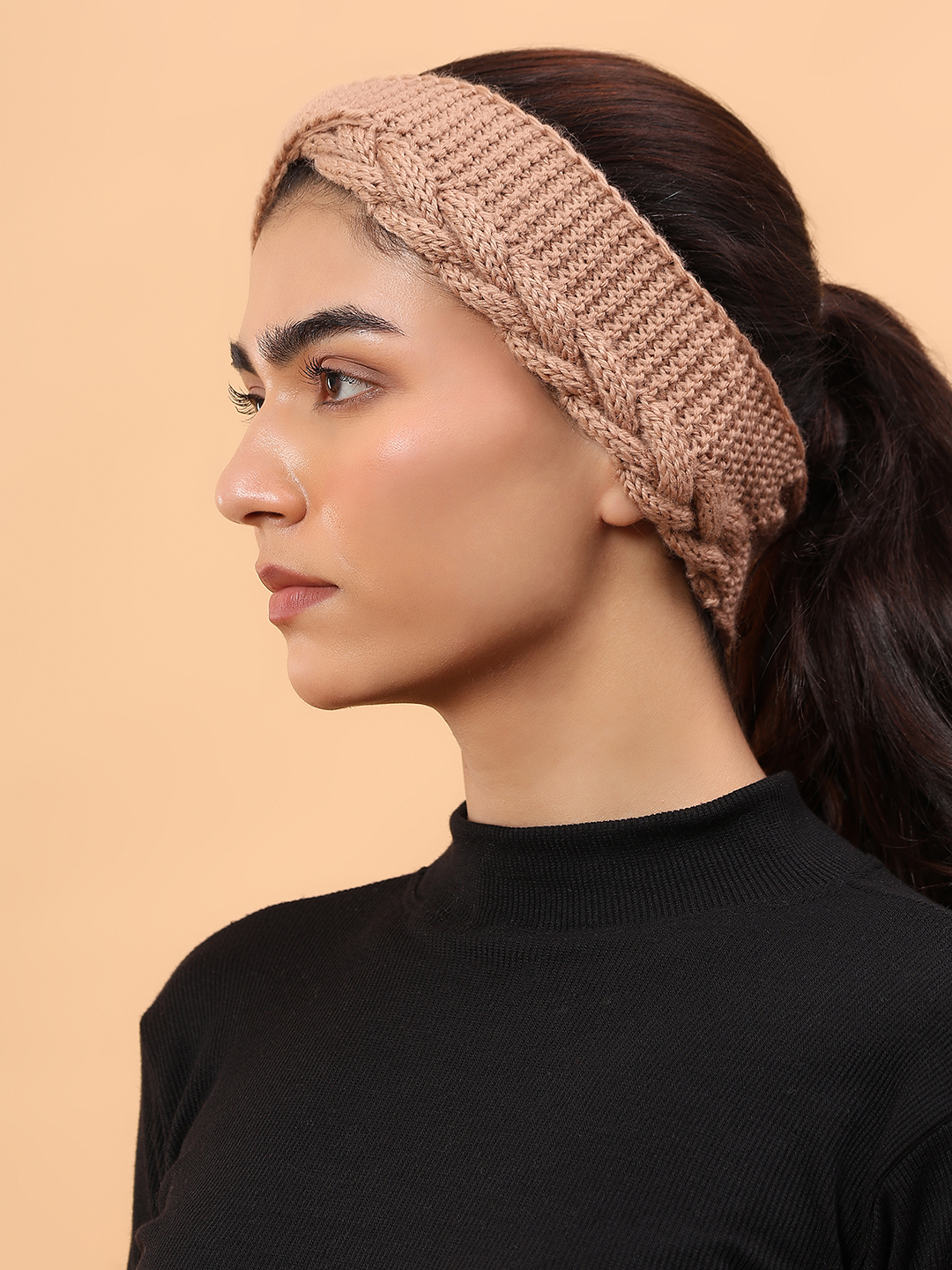 Winter Pure Wool Merino Cable Knit Headband - Beige
