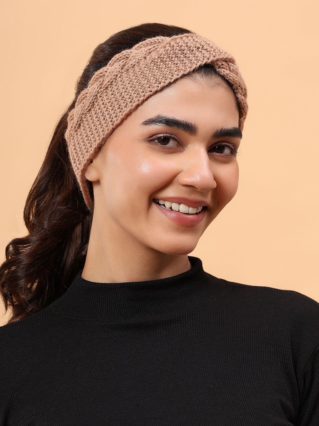 Winter Pure Wool Merino Cable Knit Headband - Beige