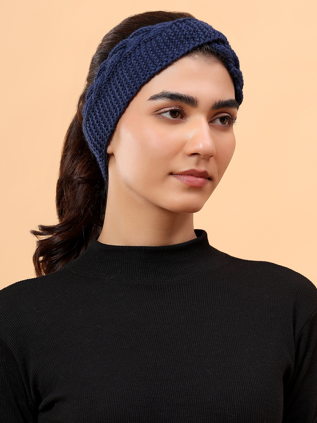 Velvery Merino Sustainable Cable Knit Headband - Navy