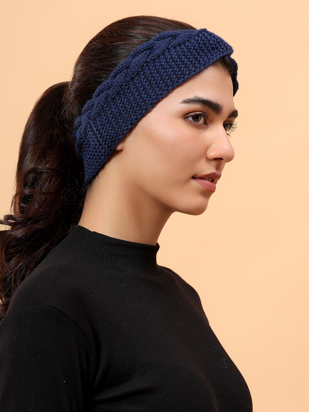 Velvery Merino Sustainable Cable Knit Headband - Navy