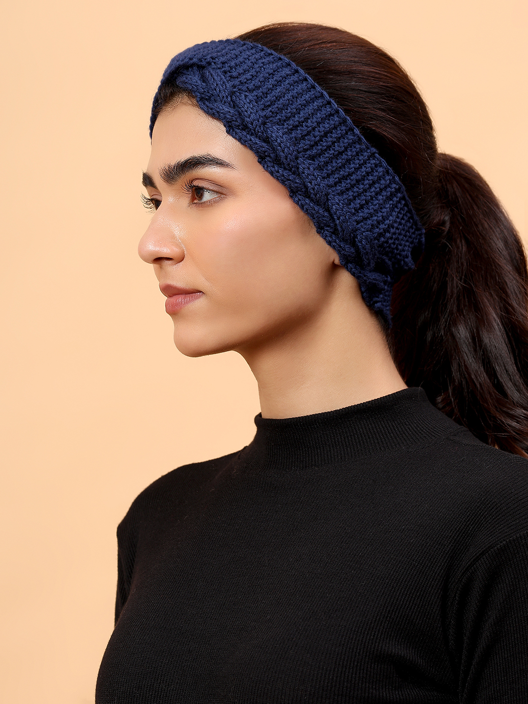 Velvery Merino Sustainable Cable Knit Headband - Navy