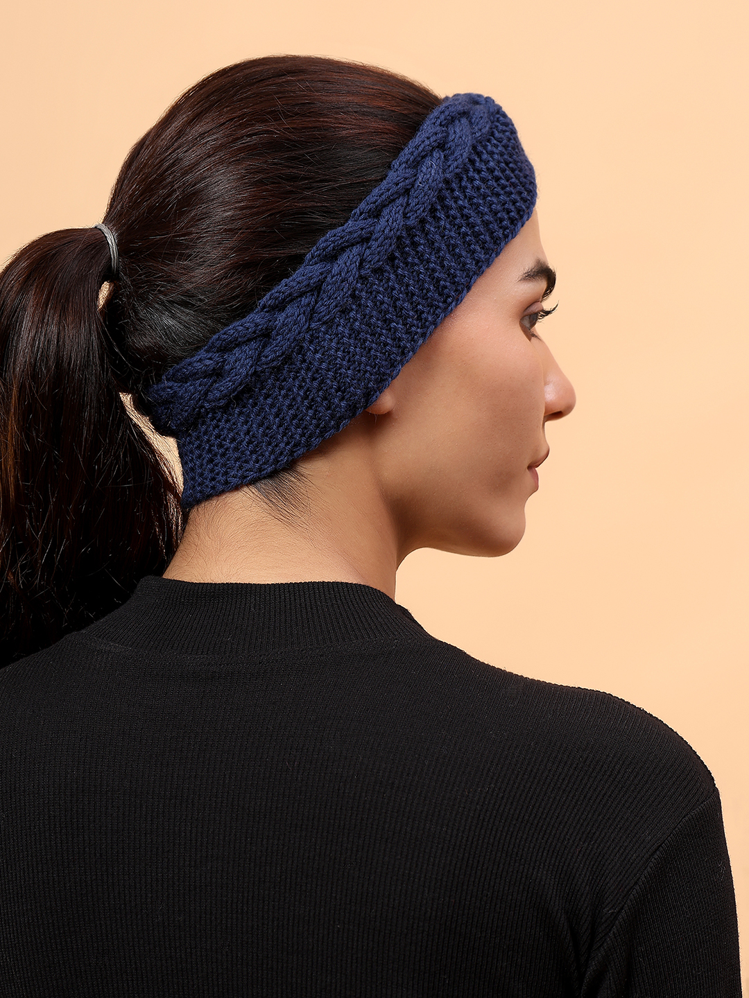 Velvery Merino Sustainable Cable Knit Headband - Navy