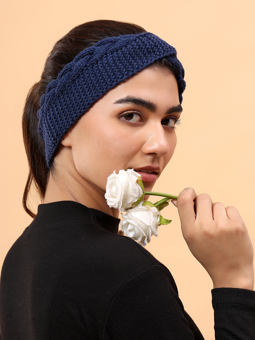Velvery Merino Sustainable Cable Knit Headband - Navy