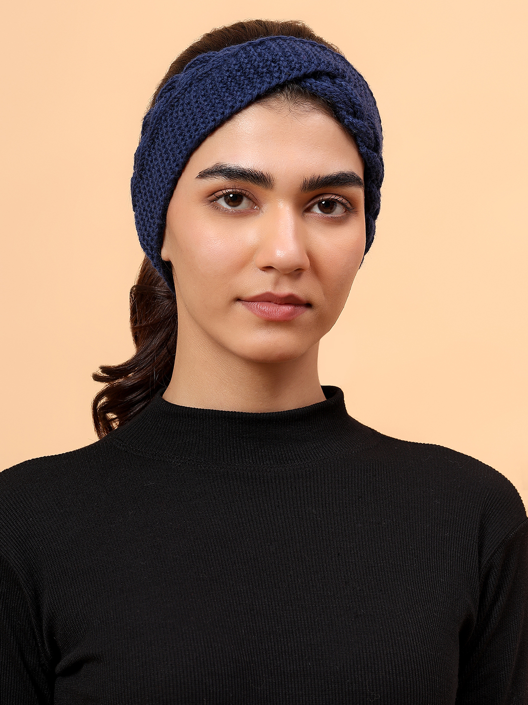 Velvery Merino Sustainable Cable Knit Headband - Navy