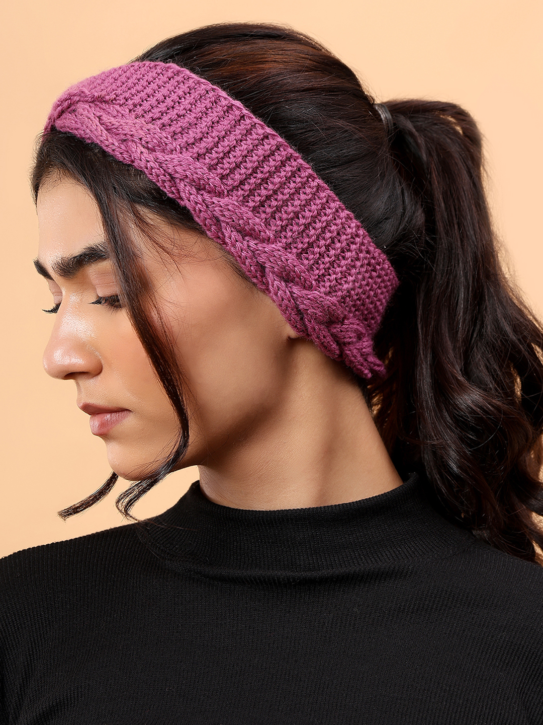 Velvery Merino Sustainable Cable Knit Headband - Purple